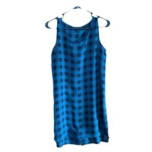 Eileen Fisher 100%silk blue/green Plaid scoop neck buffalo check print tunic S/P